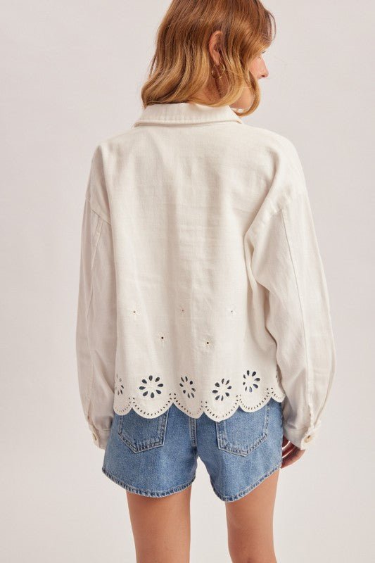 White Embroidered Scalloped Hem Jacket - The Nines