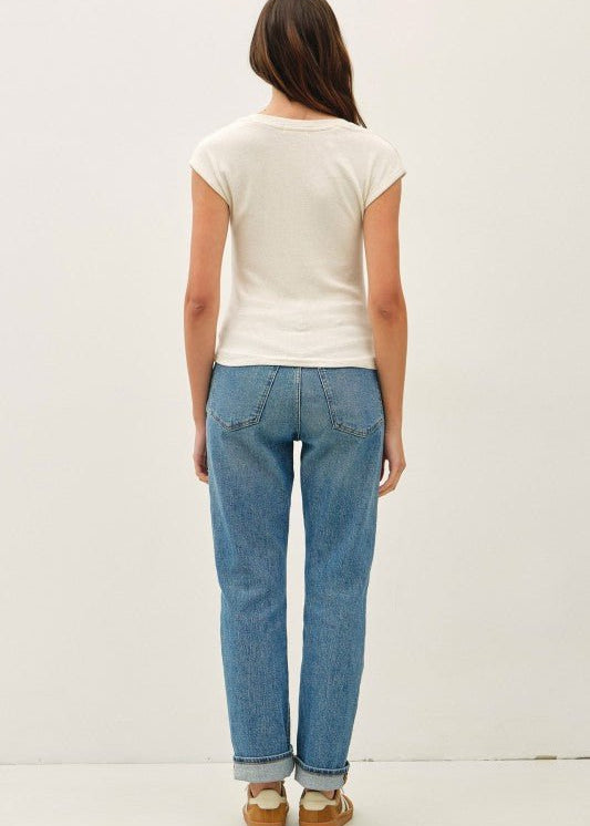 Oatmeal Ribbed Cap Sleeve Top - The Nines