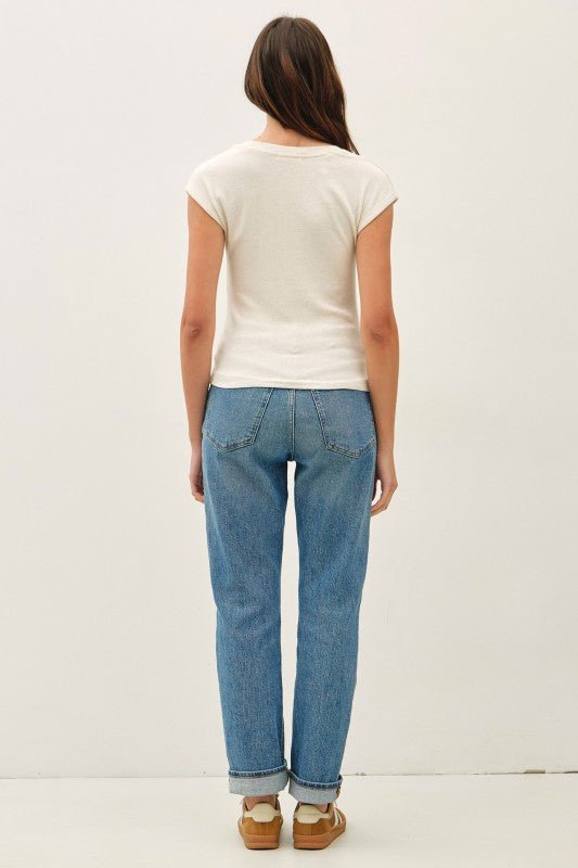Oatmeal Ribbed Cap Sleeve Top - The Nines
