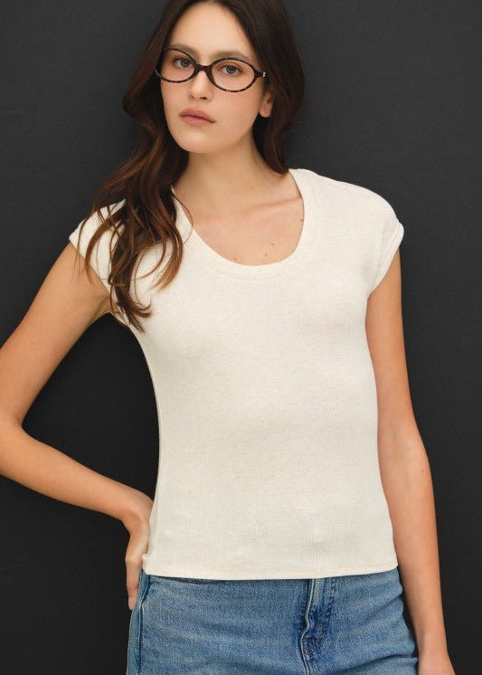 Oatmeal Ribbed Cap Sleeve Top - The Nines