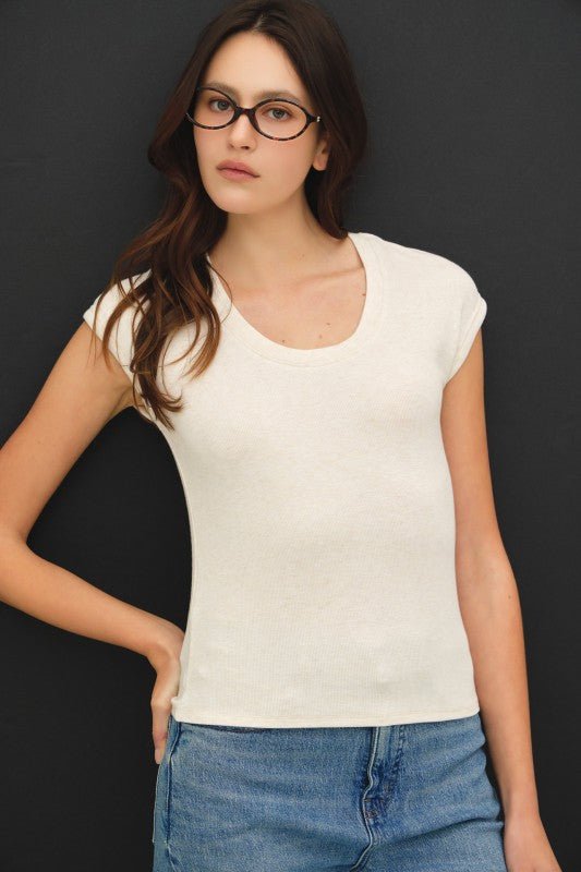 Oatmeal Ribbed Cap Sleeve Top - The Nines