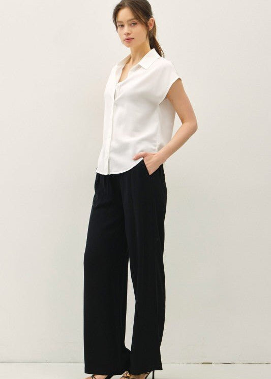 Classic Off White Tencel Short Sleeve Button Down - The Nines