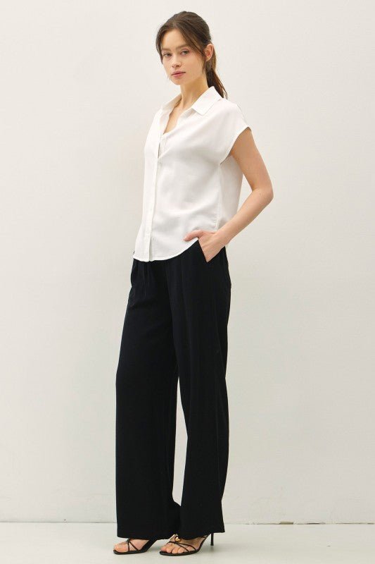 Classic Off White Tencel Short Sleeve Button Down - The Nines