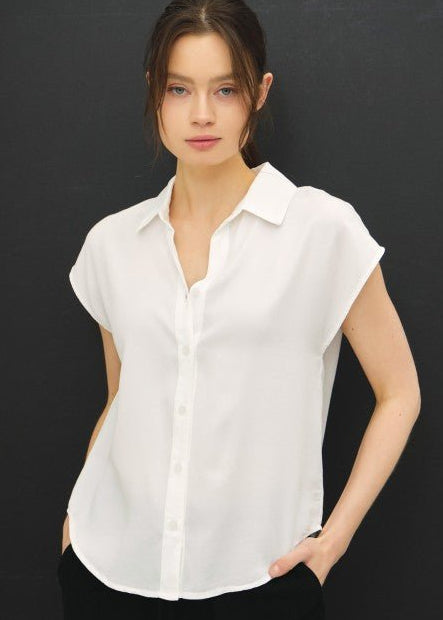 Classic Off White Tencel Short Sleeve Button Down - The Nines