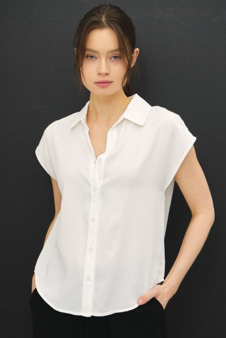 Classic Off White Tencel Short Sleeve Button Down - The Nines