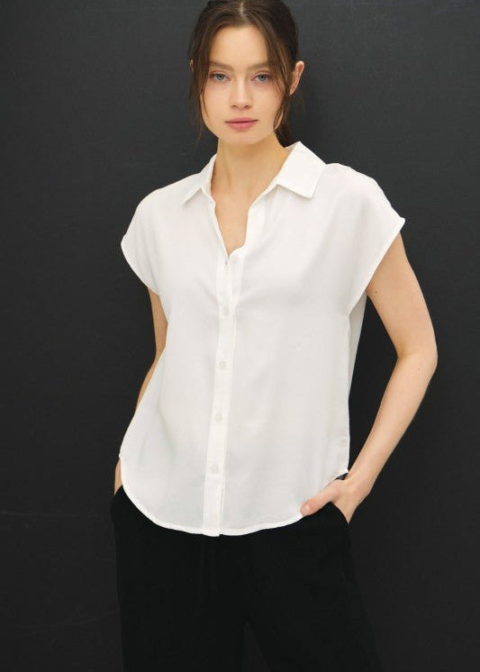 Classic Off White Tencel Short Sleeve Button Down - The Nines