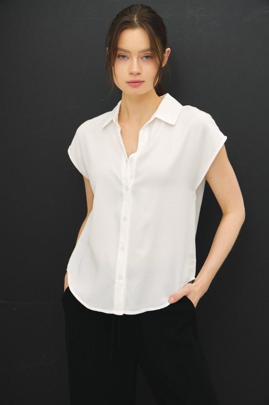 Classic Off White Tencel Short Sleeve Button Down - The Nines