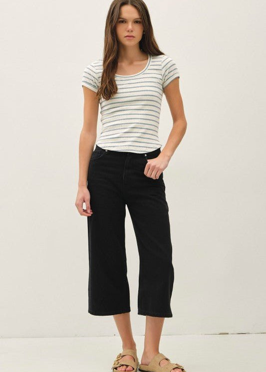 Blue Striped Ribbed Short Sleeve - The Nines