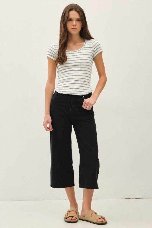 Blue Striped Ribbed Short Sleeve - The Nines