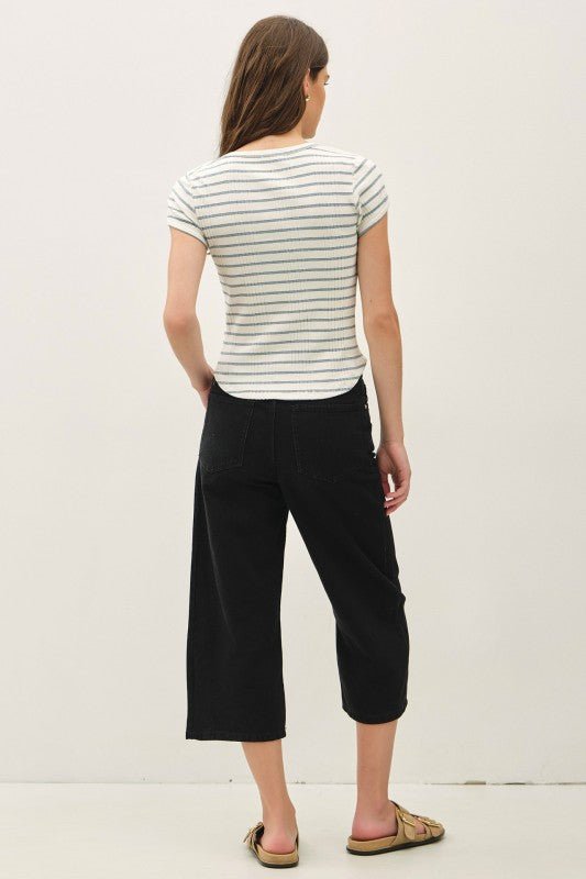 Blue Striped Ribbed Short Sleeve - The Nines