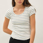 Blue Striped Ribbed Short Sleeve - The Nines