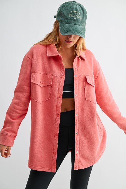 French Terry Snap Button Shacket - 2 Colors! - The Nines