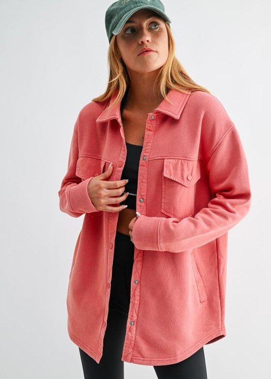 French Terry Snap Button Shacket - 2 Colors! - The Nines