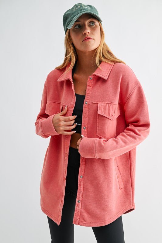 French Terry Snap Button Shacket - 2 Colors! - The Nines