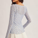 Blue Daisy Mesh Thumbhole Top - The Nines