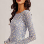 Blue Daisy Mesh Thumbhole Top - The Nines