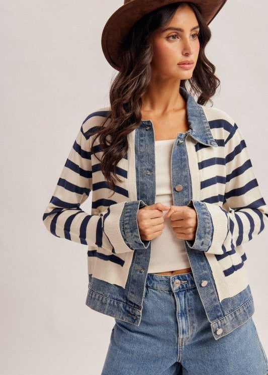 Denim Contrast Lightweight Sweater Jacket - The Nines