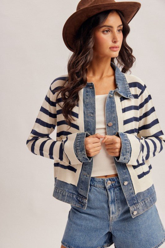 Denim Contrast Lightweight Sweater Jacket - The Nines