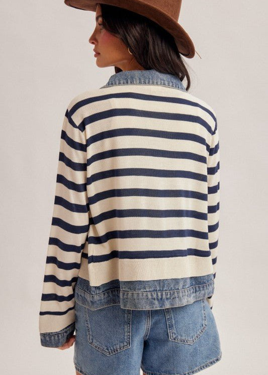 Denim Contrast Lightweight Sweater Jacket - The Nines