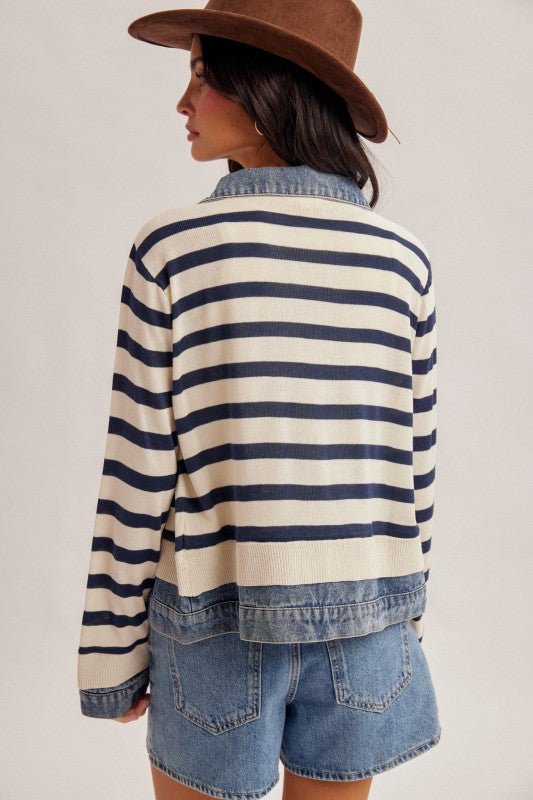 Denim Contrast Lightweight Sweater Jacket - The Nines
