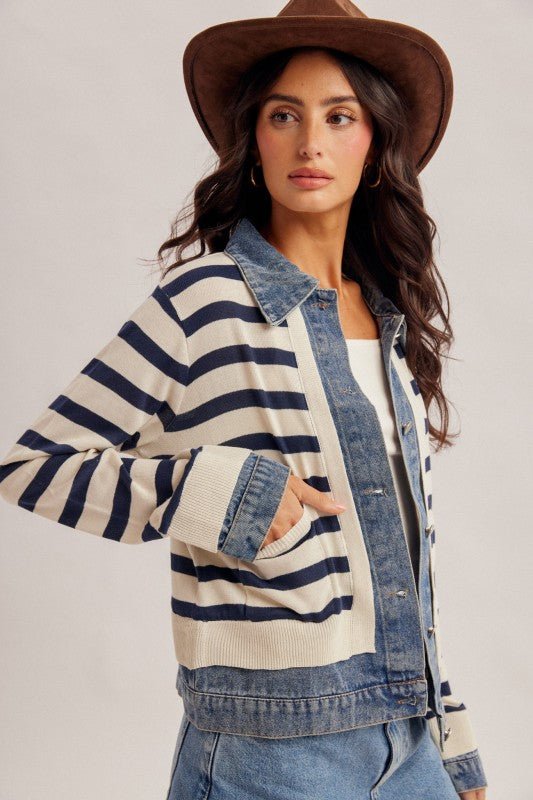 Denim Contrast Lightweight Sweater Jacket - The Nines