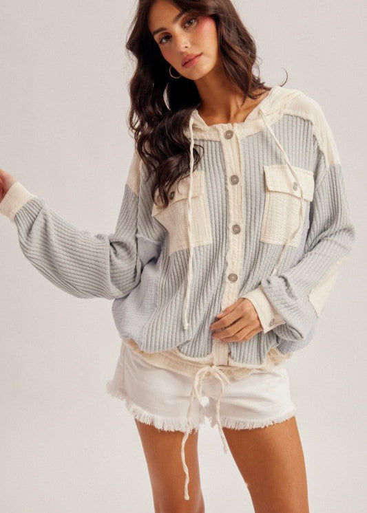 Dusty Blue Gauze & Waffle Lightweight Jacket - The Nines