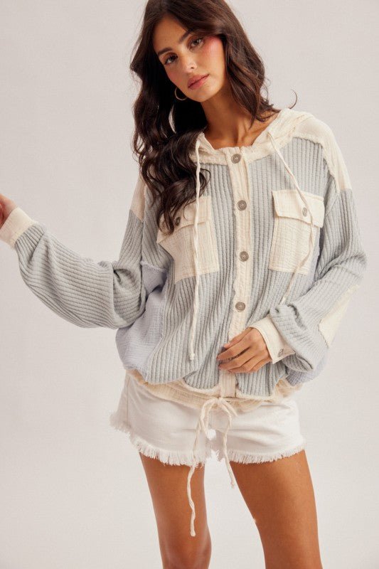 Dusty Blue Gauze & Waffle Lightweight Jacket - The Nines