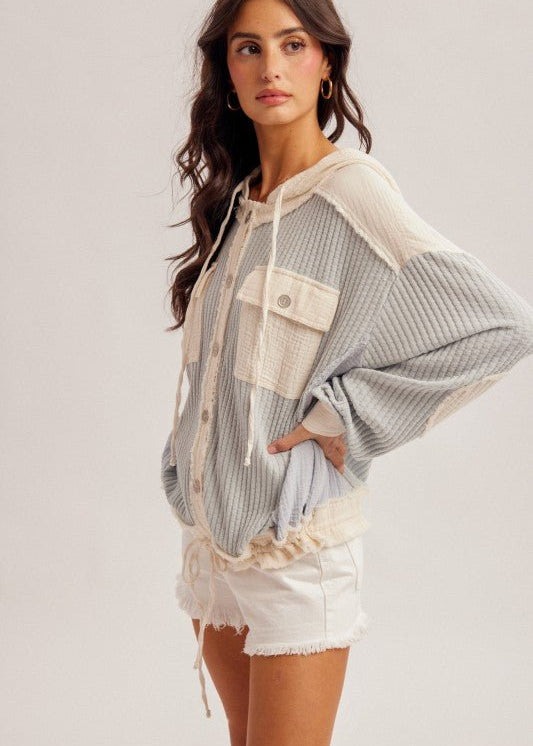 Dusty Blue Gauze & Waffle Lightweight Jacket - The Nines