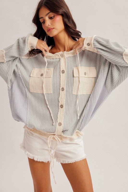 Dusty Blue Gauze & Waffle Lightweight Jacket - The Nines