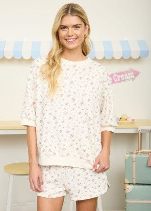 Floral Short Sleeve Crew Neck - The Nines