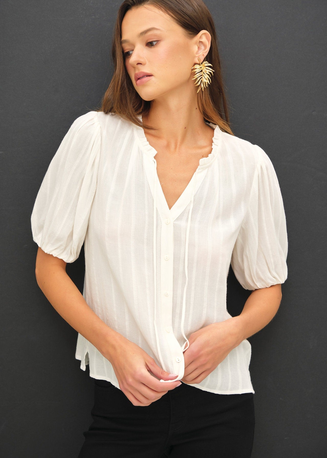White Textured Flowy Top - The Nines