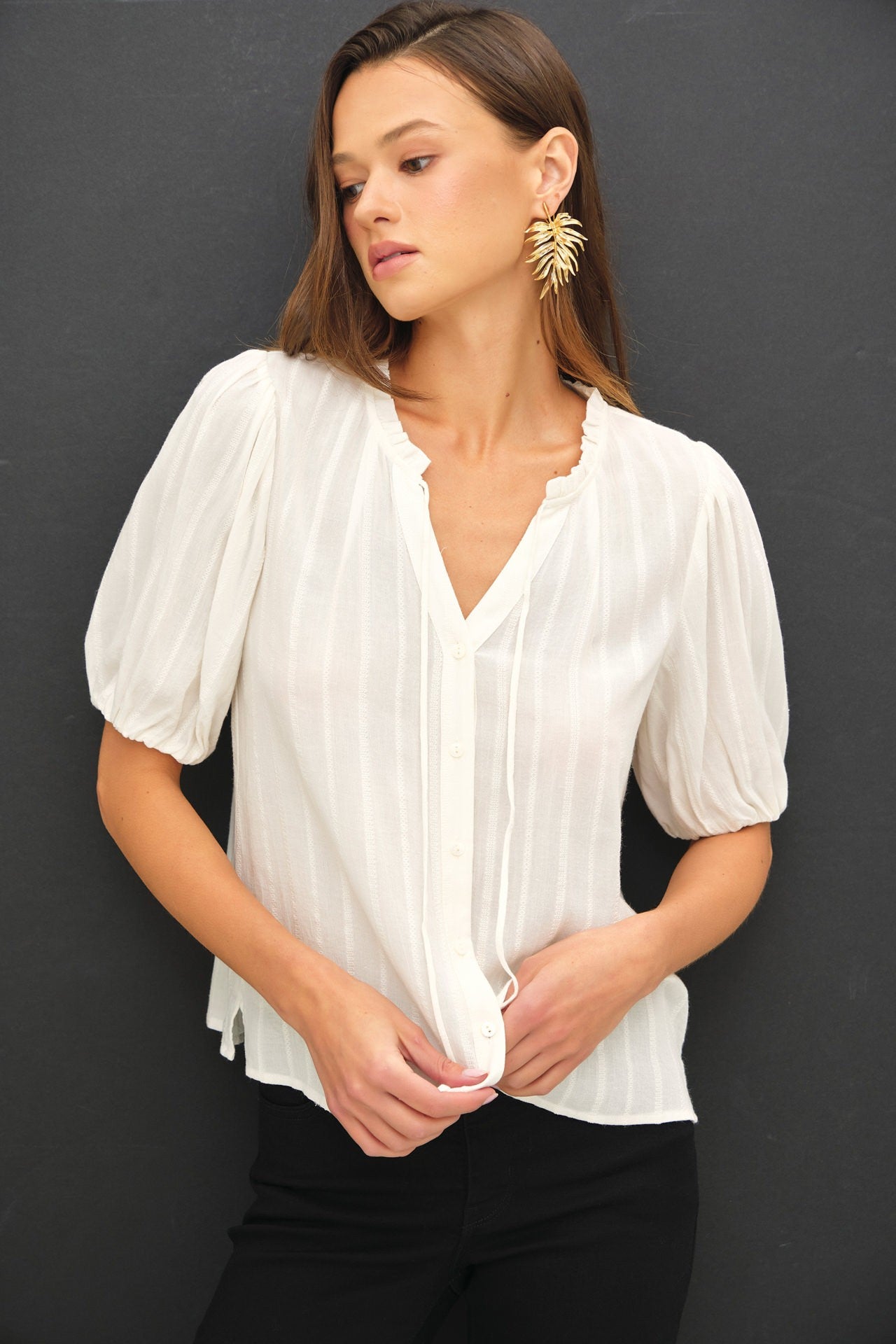 White Textured Flowy Top - The Nines