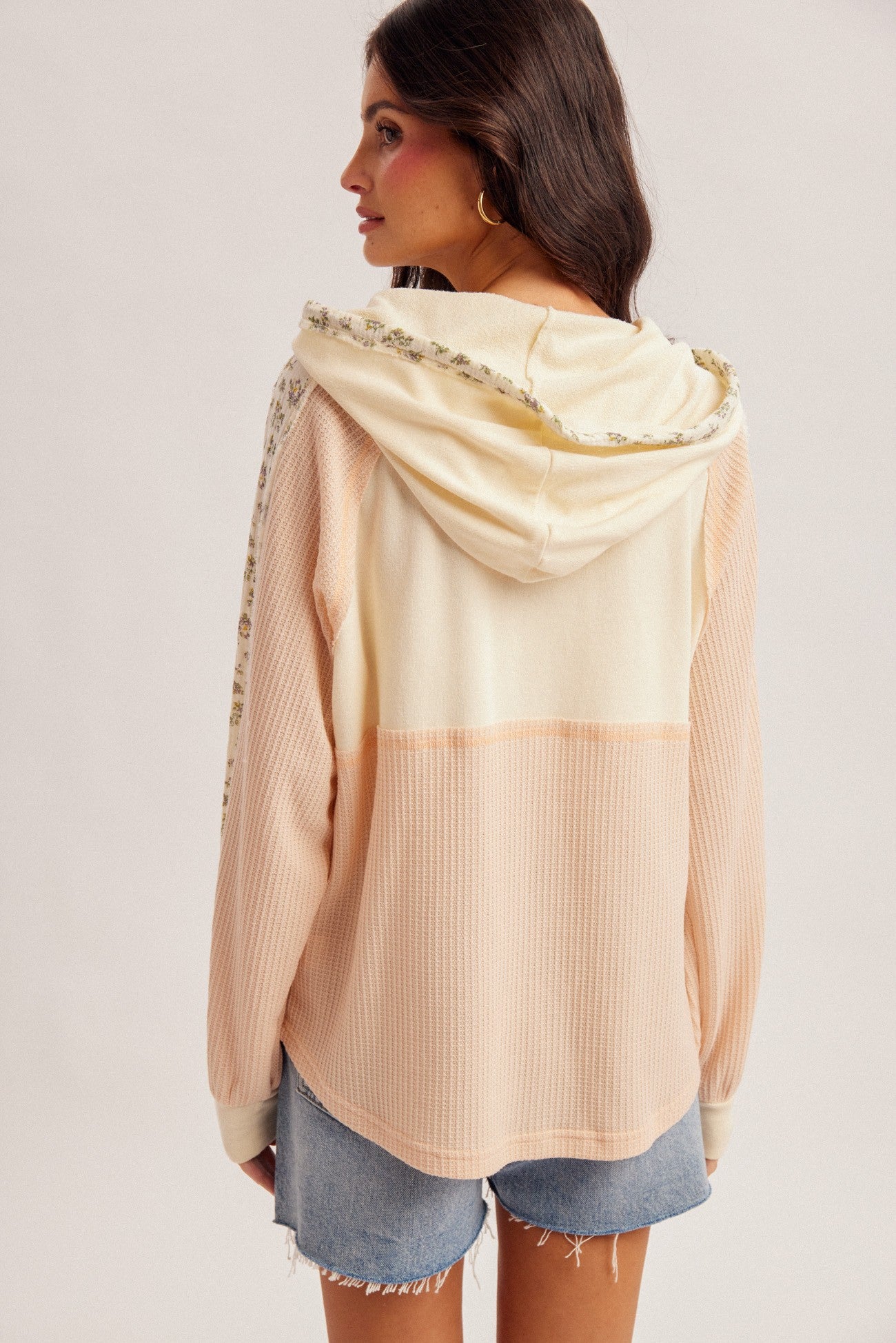 Ivory & Blush Mixed Fabric Hoodie - The Nines