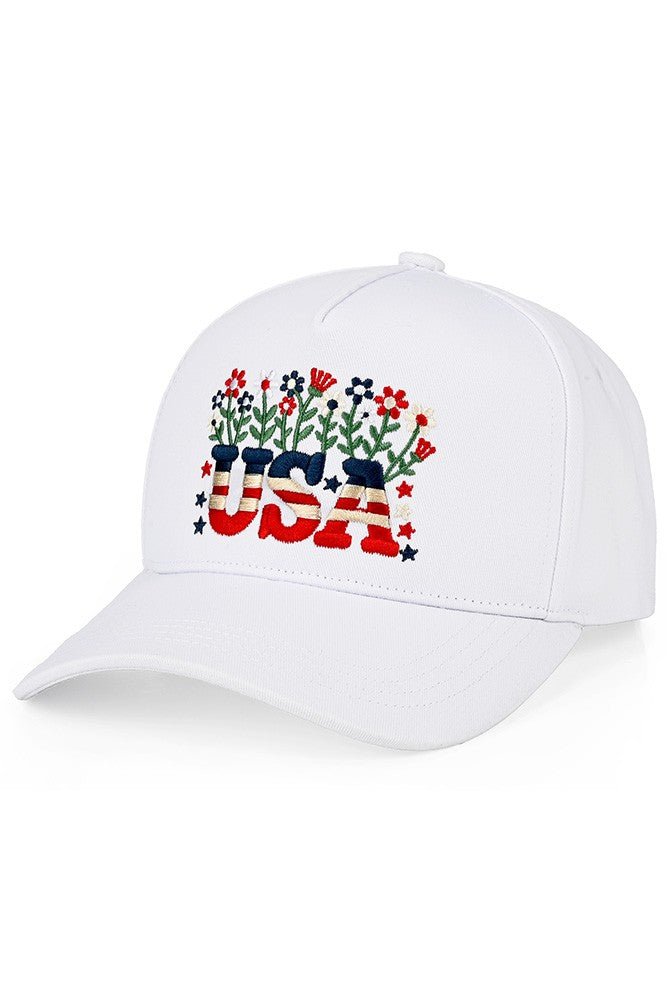 Floral USA Criss Cross White Hat - The Nines