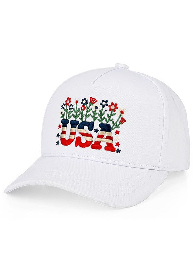 Floral USA Criss Cross White Hat - The Nines