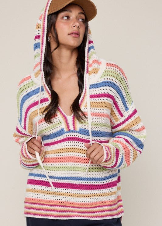 Multicolor Open Knit Hoodie - The Nines
