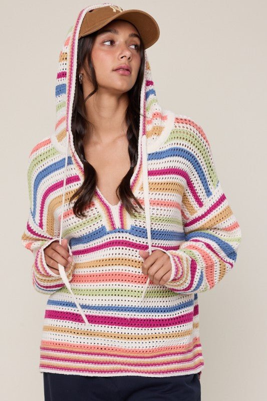 Multicolor Open Knit Hoodie - The Nines