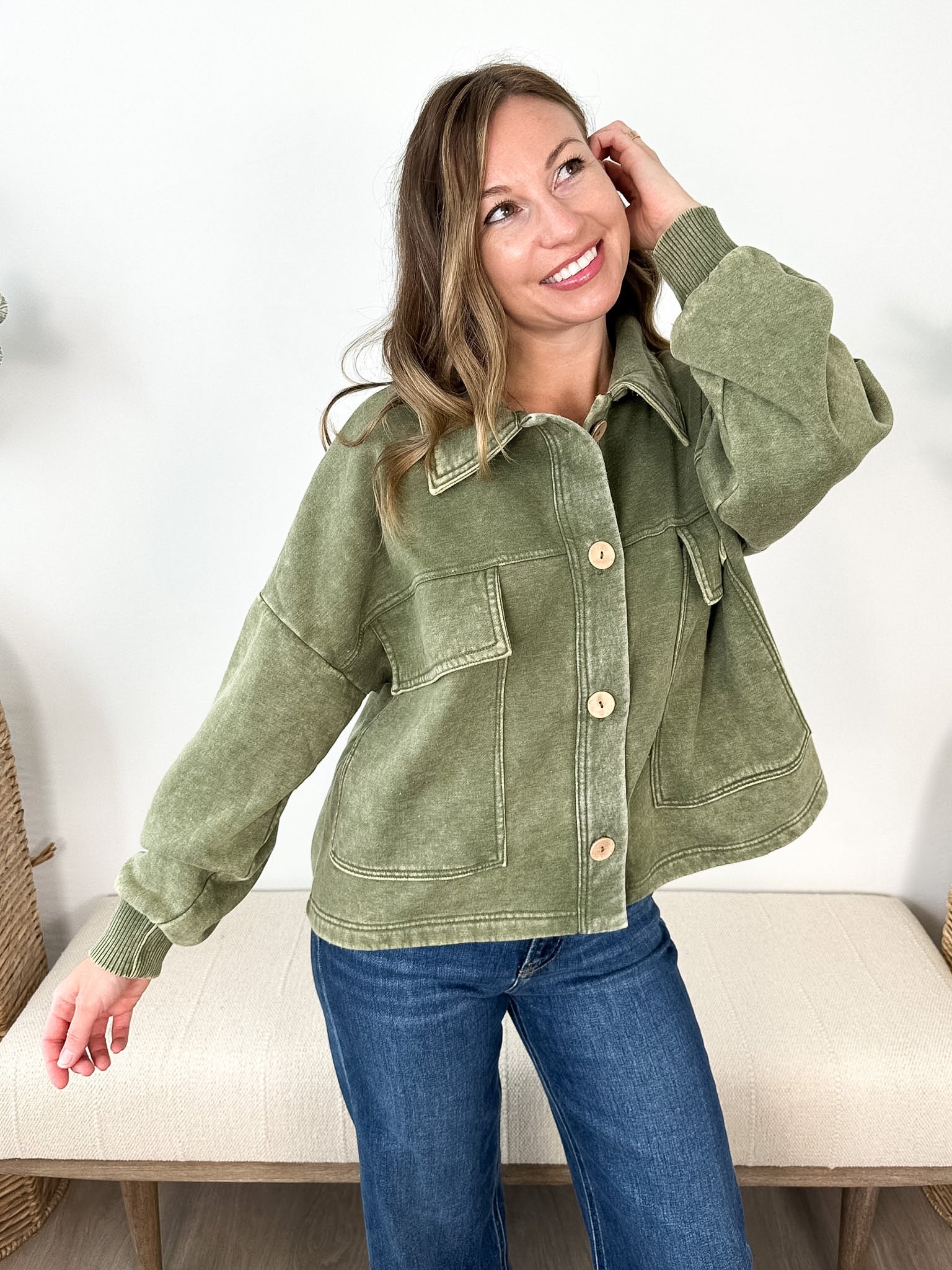 Front Pocket Cropped Shacket - The Nines