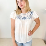 Floral Embroidered Flounce Sleeve Top - The Nines