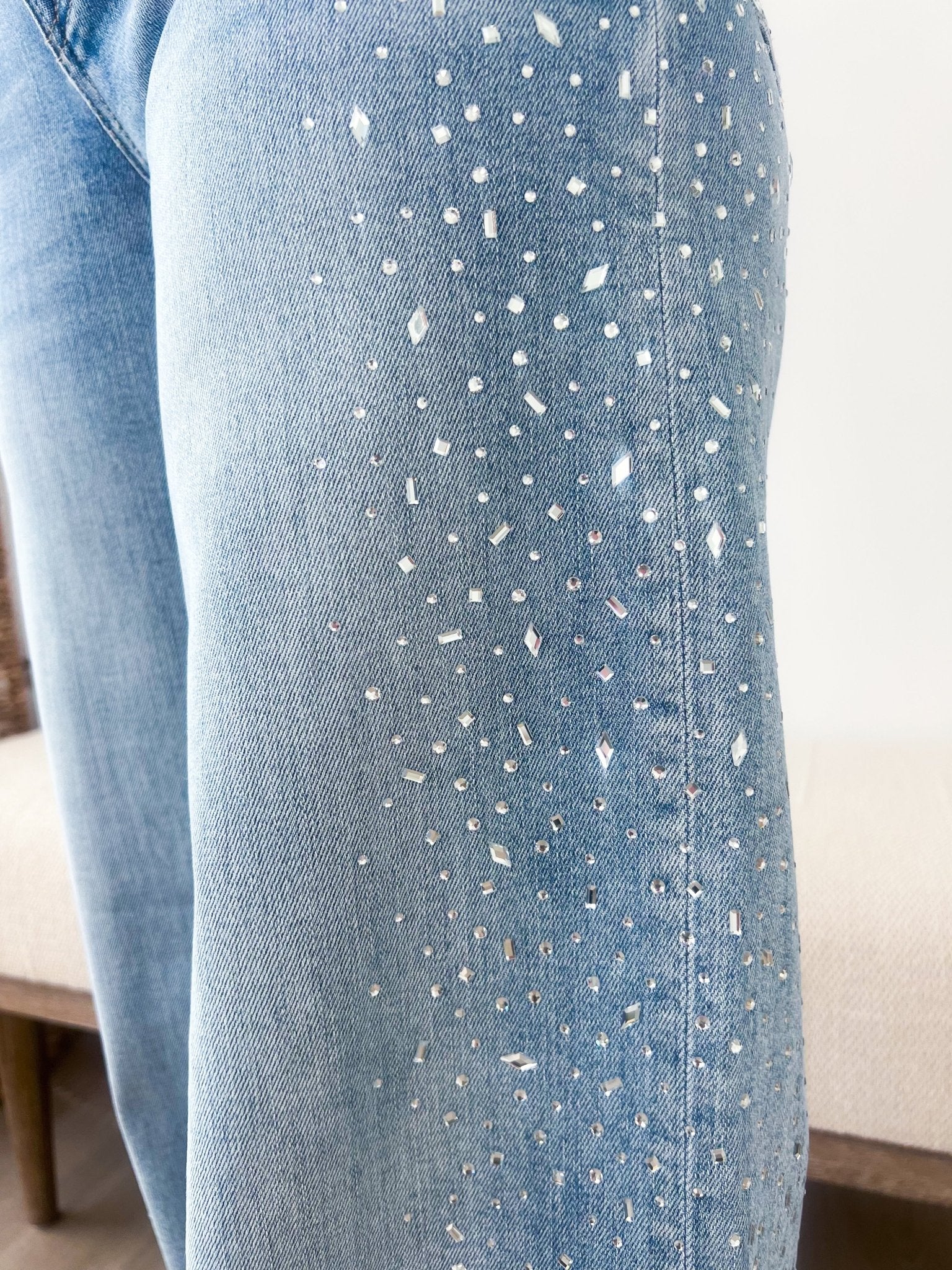 Vervet Olivia High Rise Intrigue Embellished Wide Jeans - The Nines