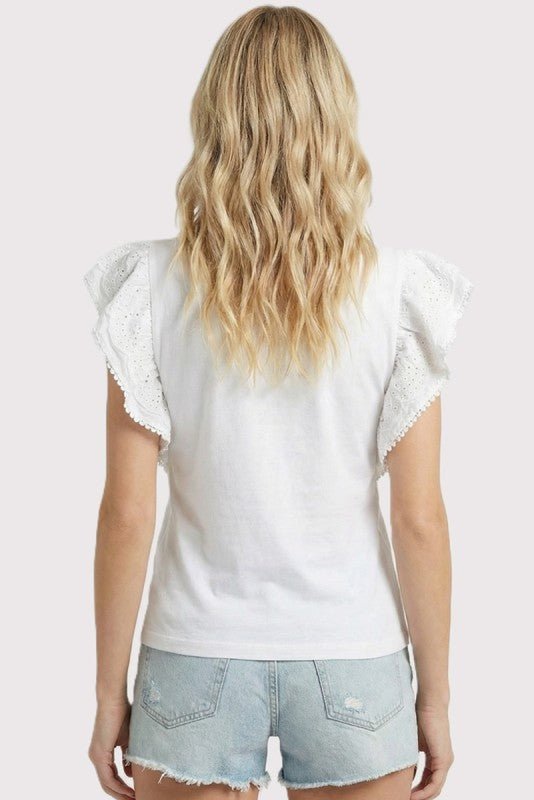 White Eyelet Lace Trim Top - The Nines