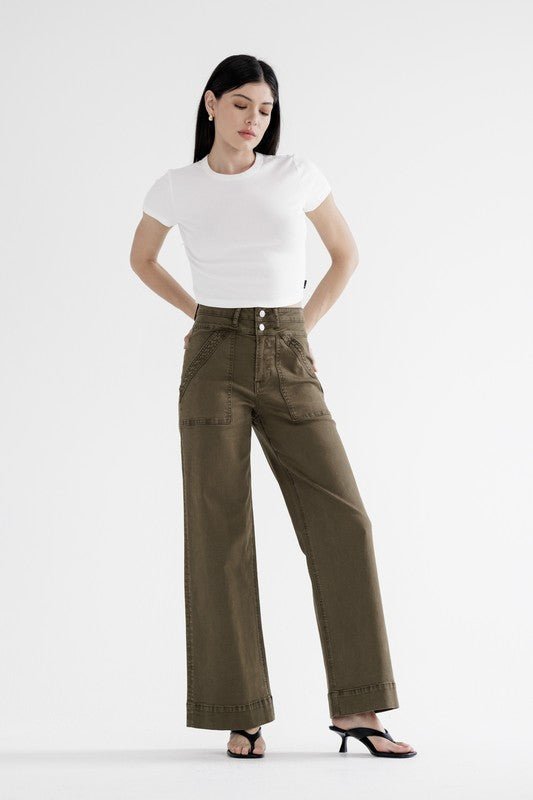 MICA Fern Green Super High Wide Leg Jean - The Nines