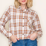 Camel & Light Blue Plaid Top - FINAL SALE! - The Nines