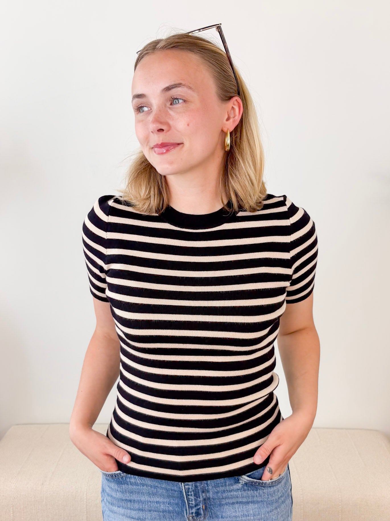 Classic Striped Short Sleeve Sweater