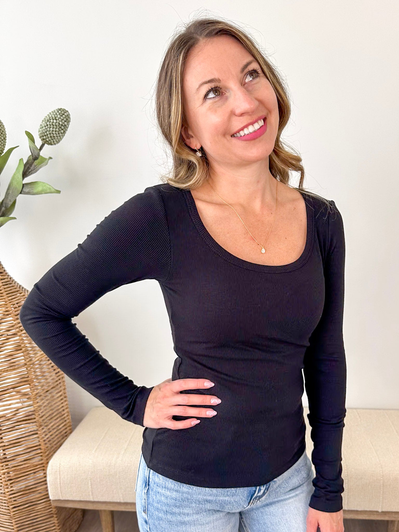 Micro-ribbed Built-in Bra Long Sleeve Top - The Nines