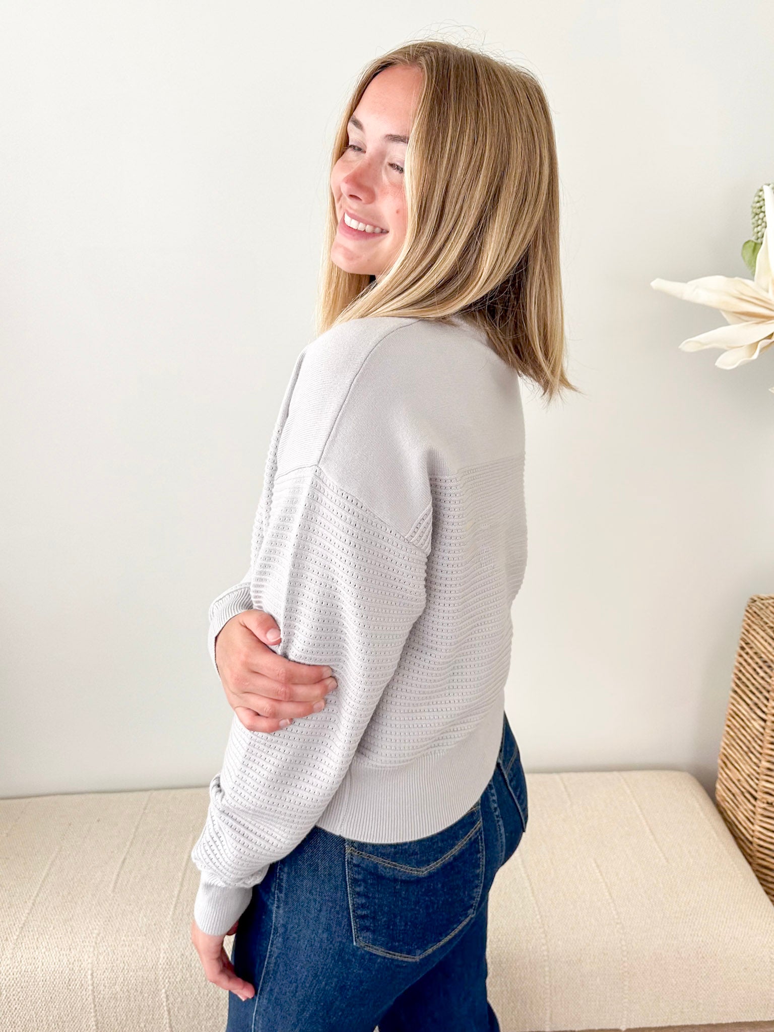 Dolman Textured 1/2 Zip Pullover - The Nines