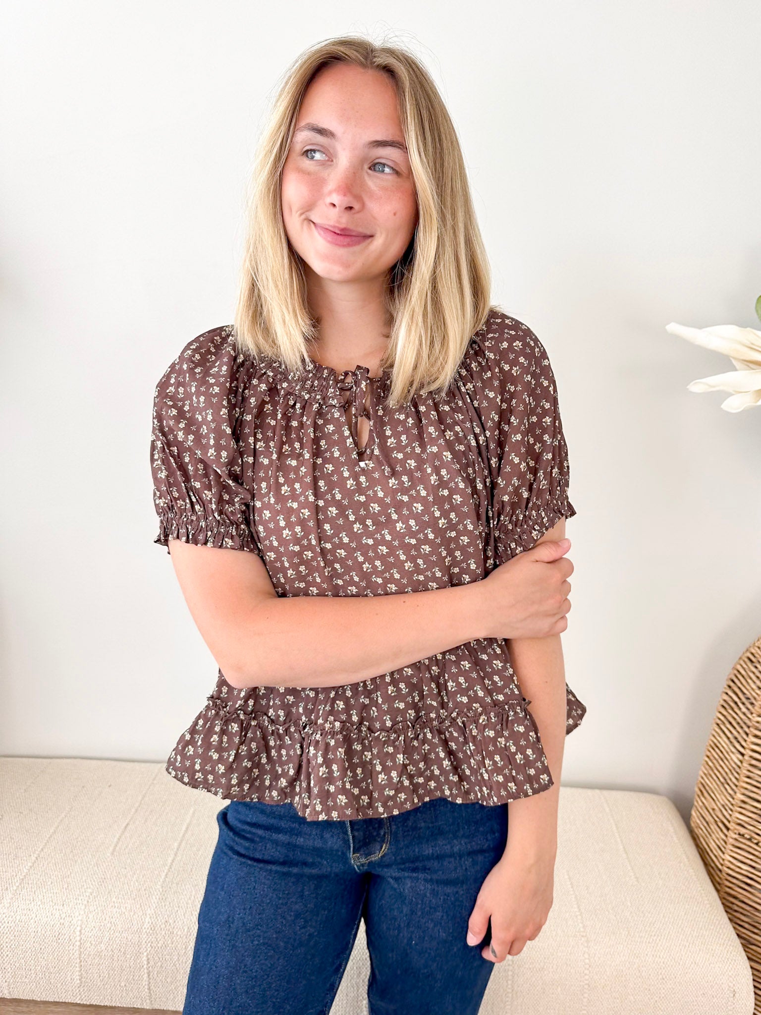 Tie Neck Floral Blouse - The Nines