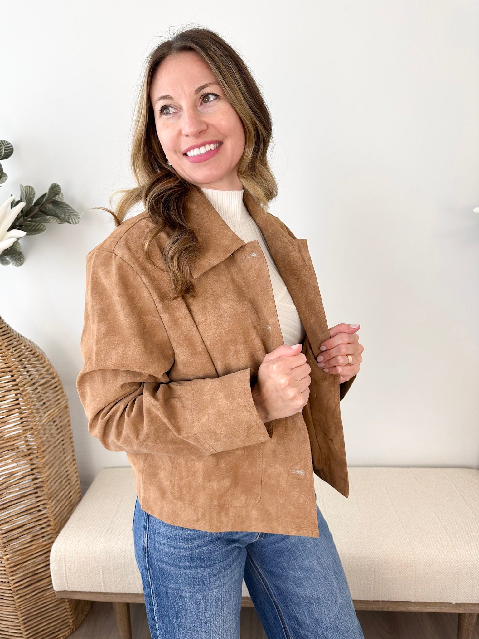 Vegan Leather Collared Jacket - The Nines