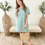 Side Trim Striped T-Shirt Mini Dress - The Nines