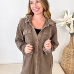 Mineral Wash Waffle Knit Hoodie Shacket - The Nines